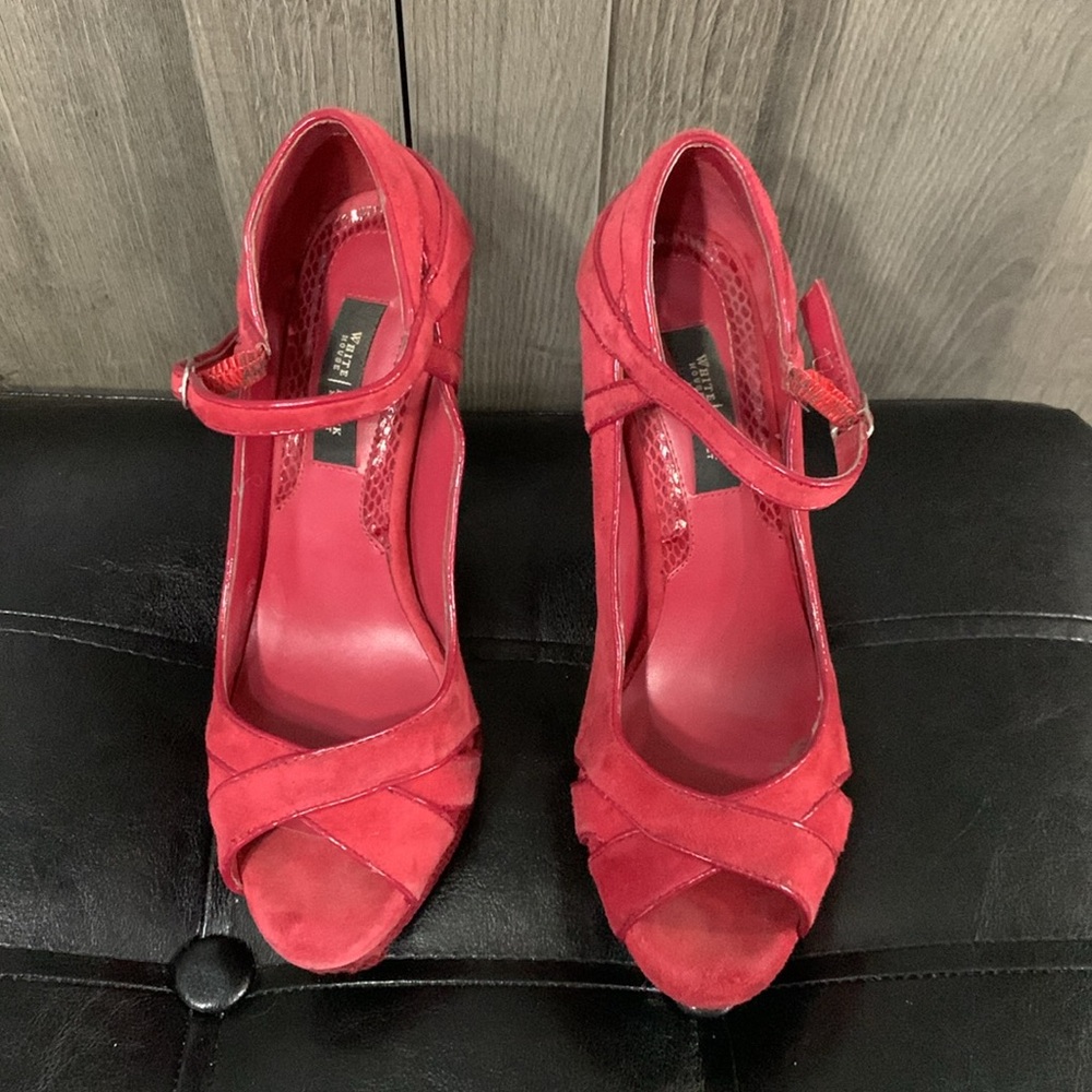 White House Black Market Red Suede & Faux Snake Skin Open Toe Shoe Size 6.5M - Picture 2 of 12